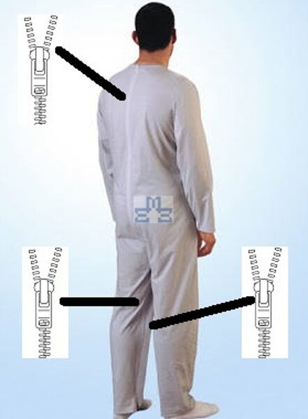 Onesie anti strip jumpsuit with backside zipper, pant zippers for males long arms