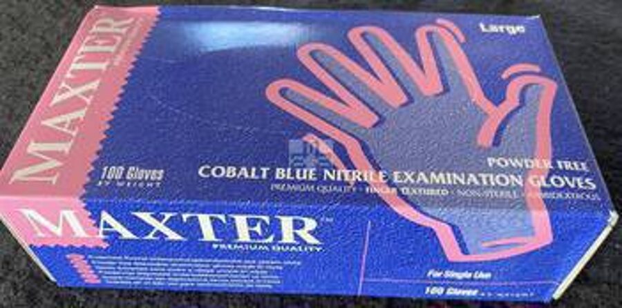 Gants d'examen nitrile Maxter à.p.d. 12,99€ tvai boite 100p gants bleu cobalt non poudrés